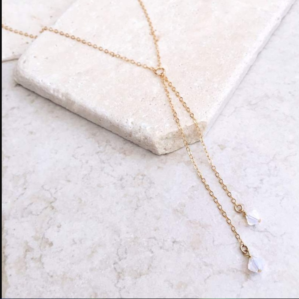 Dainty Gold Circle Chain Tassels Lariat Necklace - Picture 2 of 4